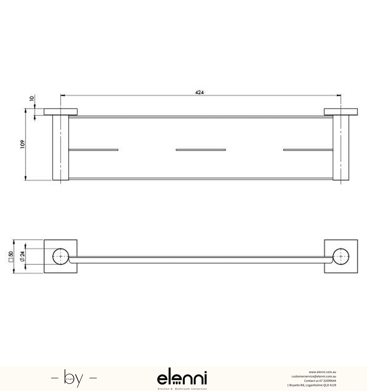 Radii Metal Shelf Square Plate - Elenni specification drawing