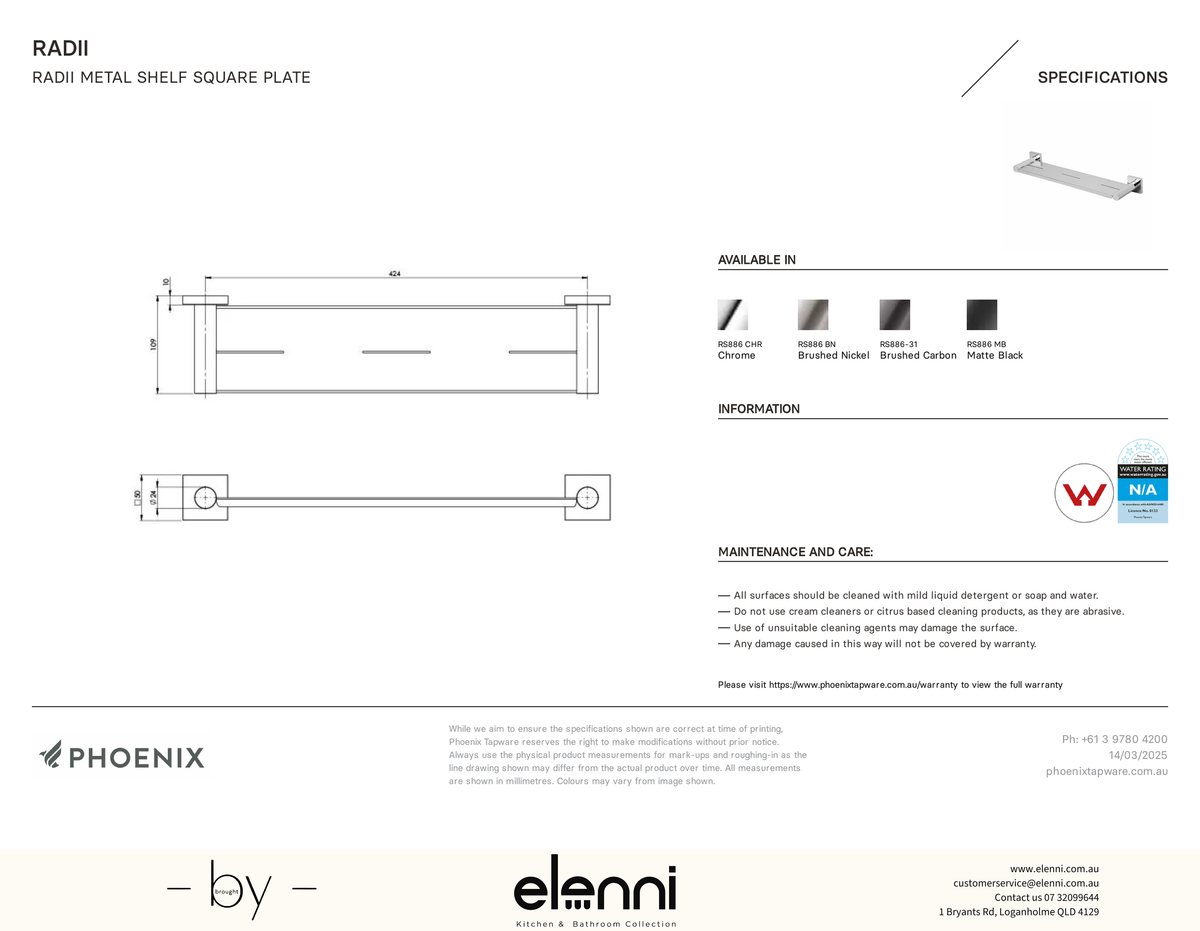 Elenni specification drawing — Radii Metal Shelf Square Plate