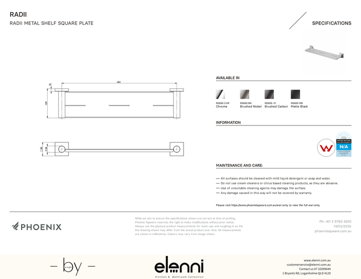 Elenni specification drawing — Radii Metal Shelf Square Plate