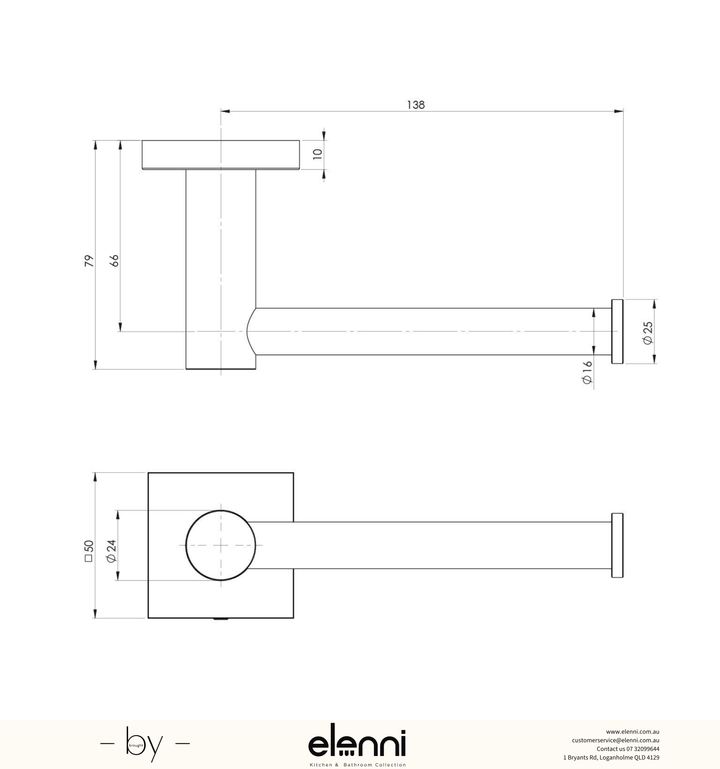 Radii Toilet Roll Holder Square - Elenni specification drawing