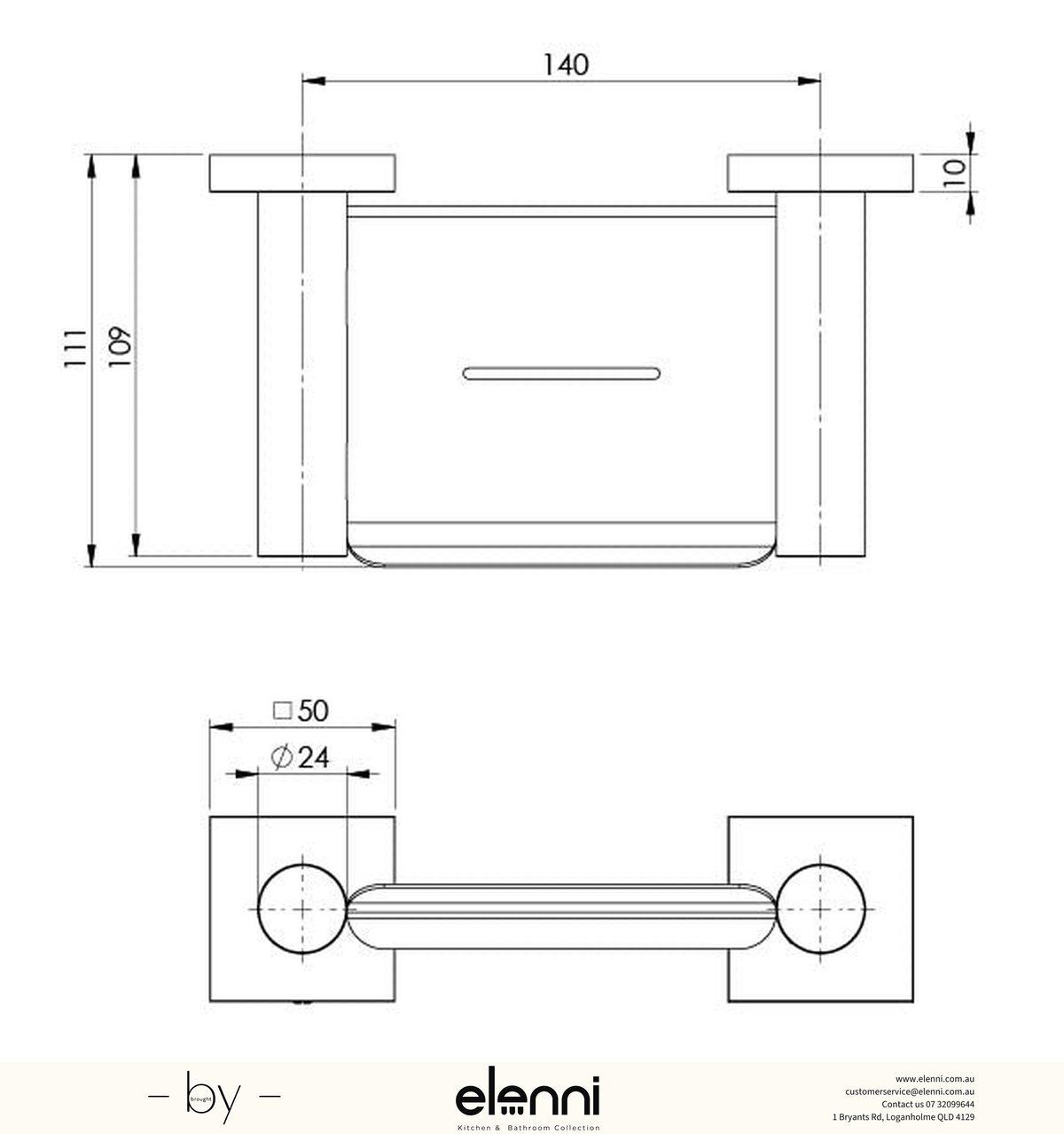 Radii Soap Dish Holder Square Plate - Elenni specification drawing