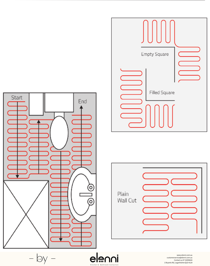 Radiant Under Tile Floor Heating Cable Mat Kit (Bathroom) - Elenni Kiri specification drawing