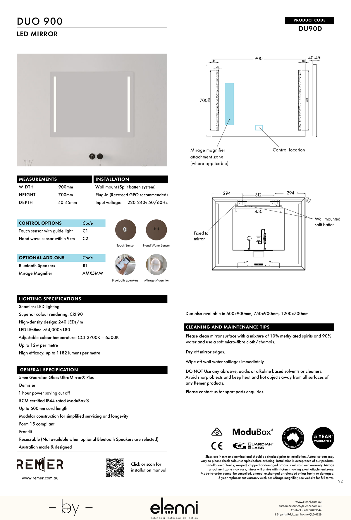 Duo Frontlit LED Mirror Aug26 STUDIO DU90D Elenni specification drawing