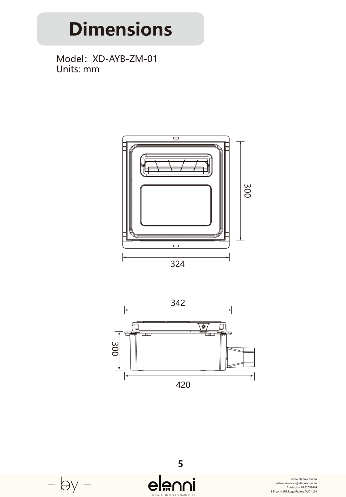 Zumi Remo Bathroom Heater, Exhaust Fan and Light 300 - Elenni Kiri specification drawing
