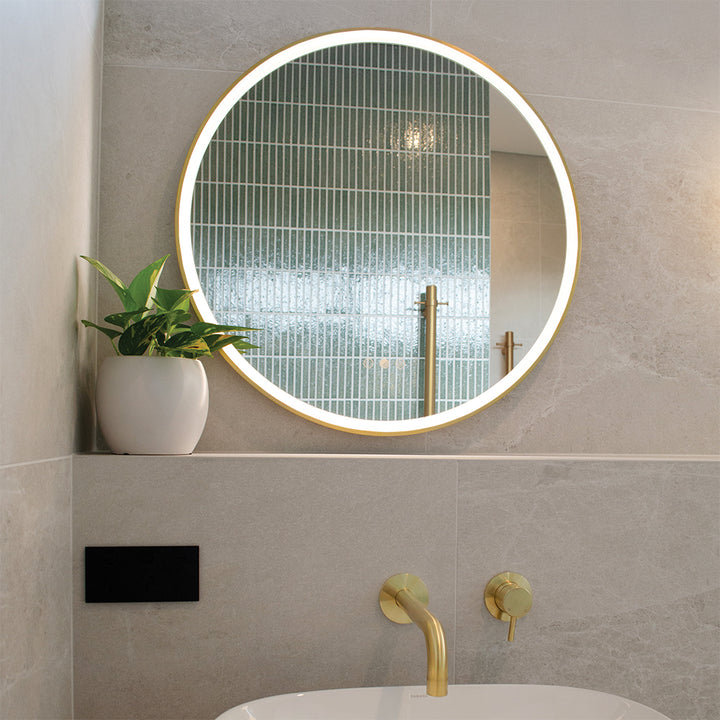 AURA Olëk Round LED Mirror - Light Gold - lit