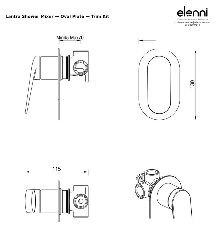 Elenni specification sheet - Lantra Shower Mixer - Oval Plate - Trim Kit Only