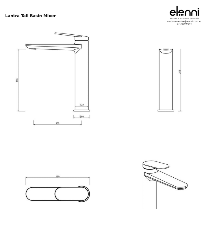 Elenni specification sheet - Lantra Tall Basin Mixer
