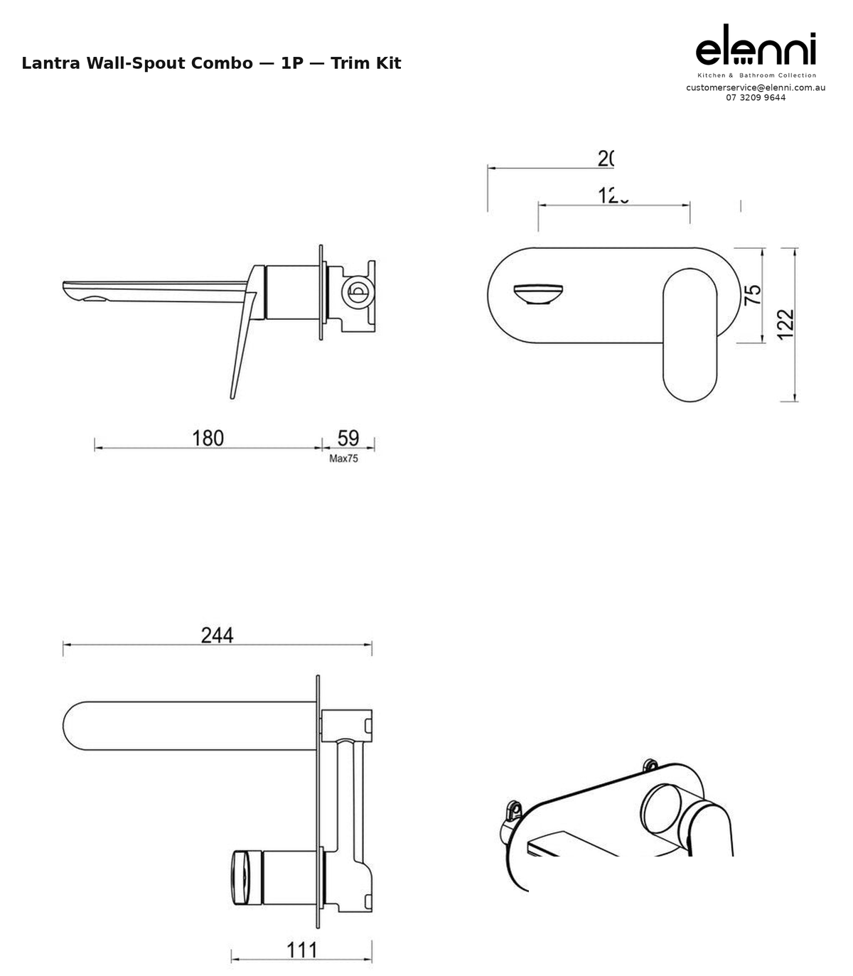 Elenni specification sheet - Lantra Wall-Spout Combo - 1P - Trim Kit Only