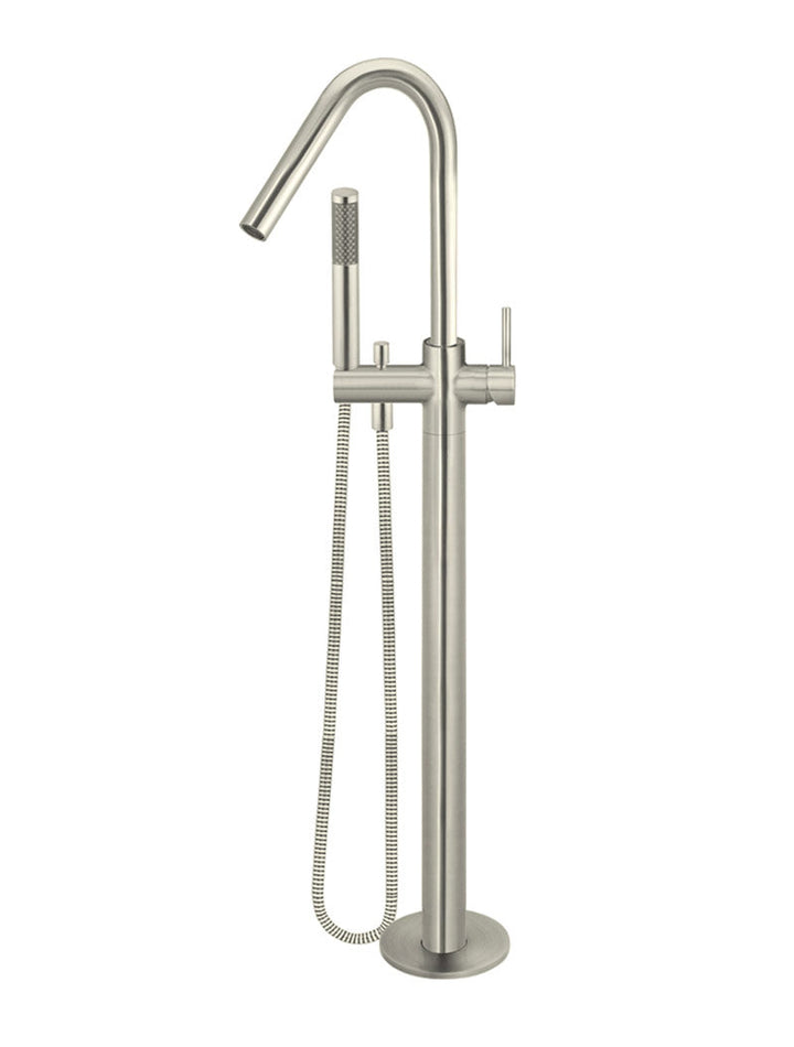 Round Freestanding Bath Spout and Hand Shower - PVD Brushed Nickel