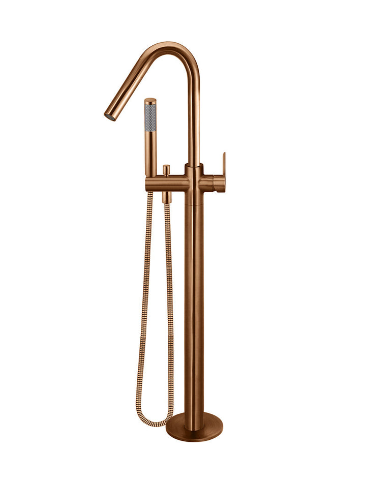 Round Paddle Freestanding Bath Spout and Hand Shower - Lustre Bronze