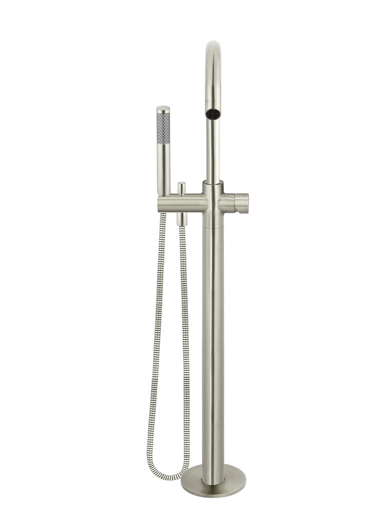 Round Pinless Freestanding Bath Spout and Hand Shower - PVD Brushed Nickel