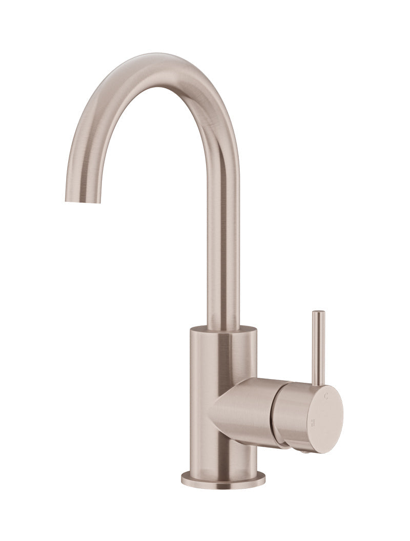 Round Gooseneck Basin Mixer with Cold Start - Champagne