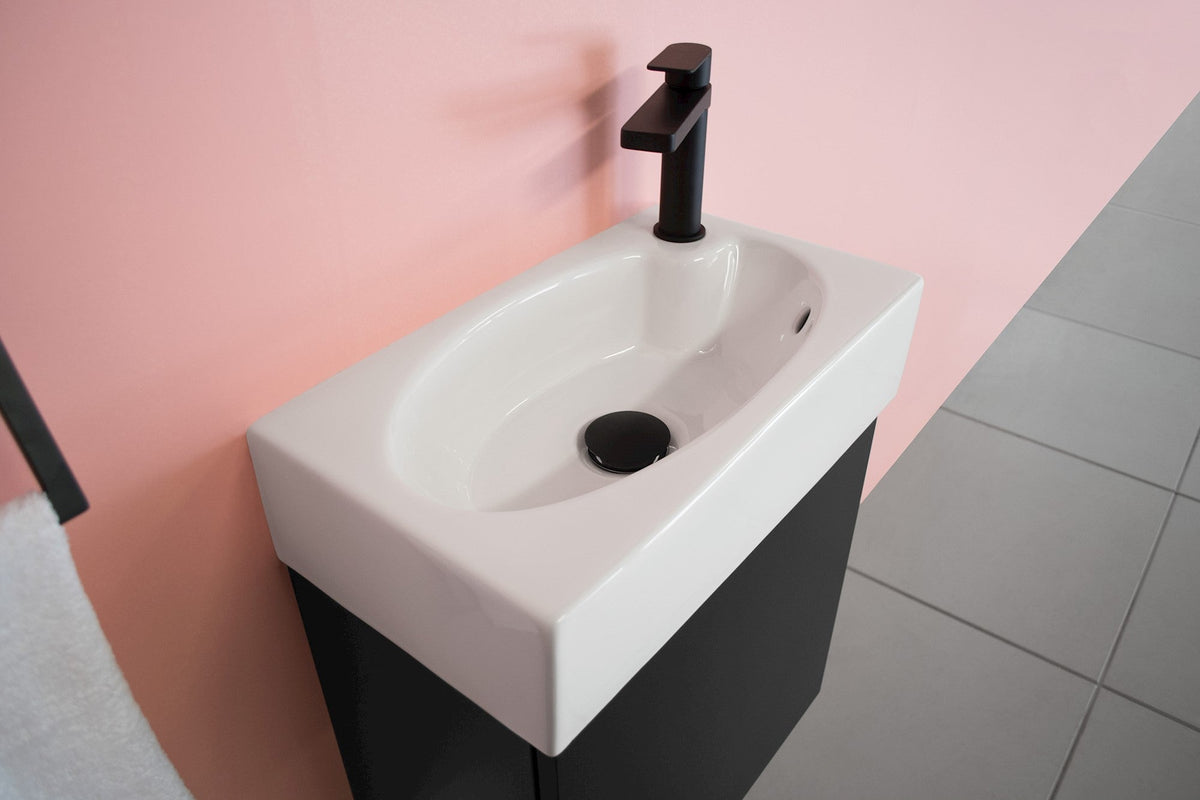 Tiny Vanity, Ceramic basin with overflow