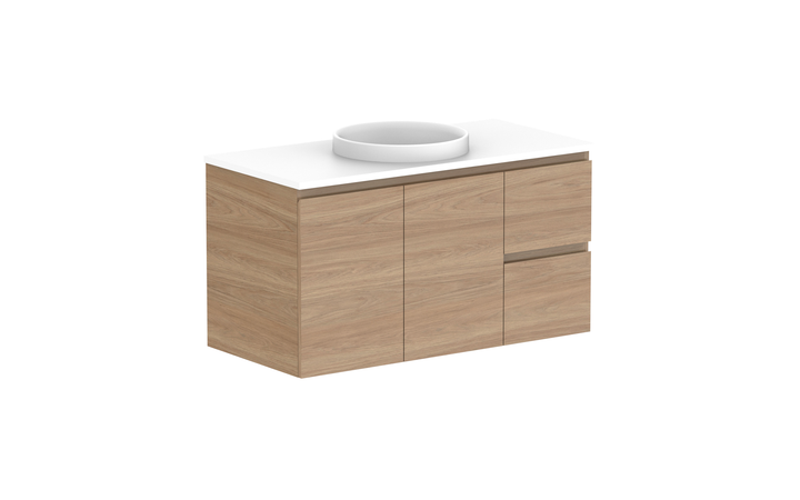 Glacier Door & Drawer Twin 1050mm Wall Hung Vanity - Glacier Door & Drawer, 1050 Twin, Wall Hung