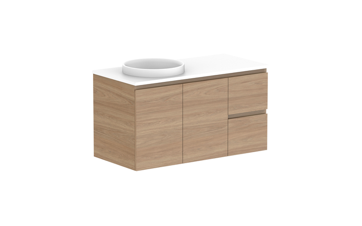Glacier Door & Drawer Twin 1050mm Wall Hung Vanity - Glacier Door & Drawer, 1050 Twin, Wall Hung