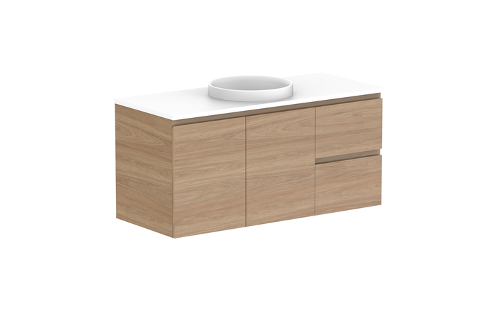 Glacier Door &amp; Drawer Twin 1200mm Wall Hung Vanity - Glacier Door &amp; Drawer, 1200 Twin, Wall Hung