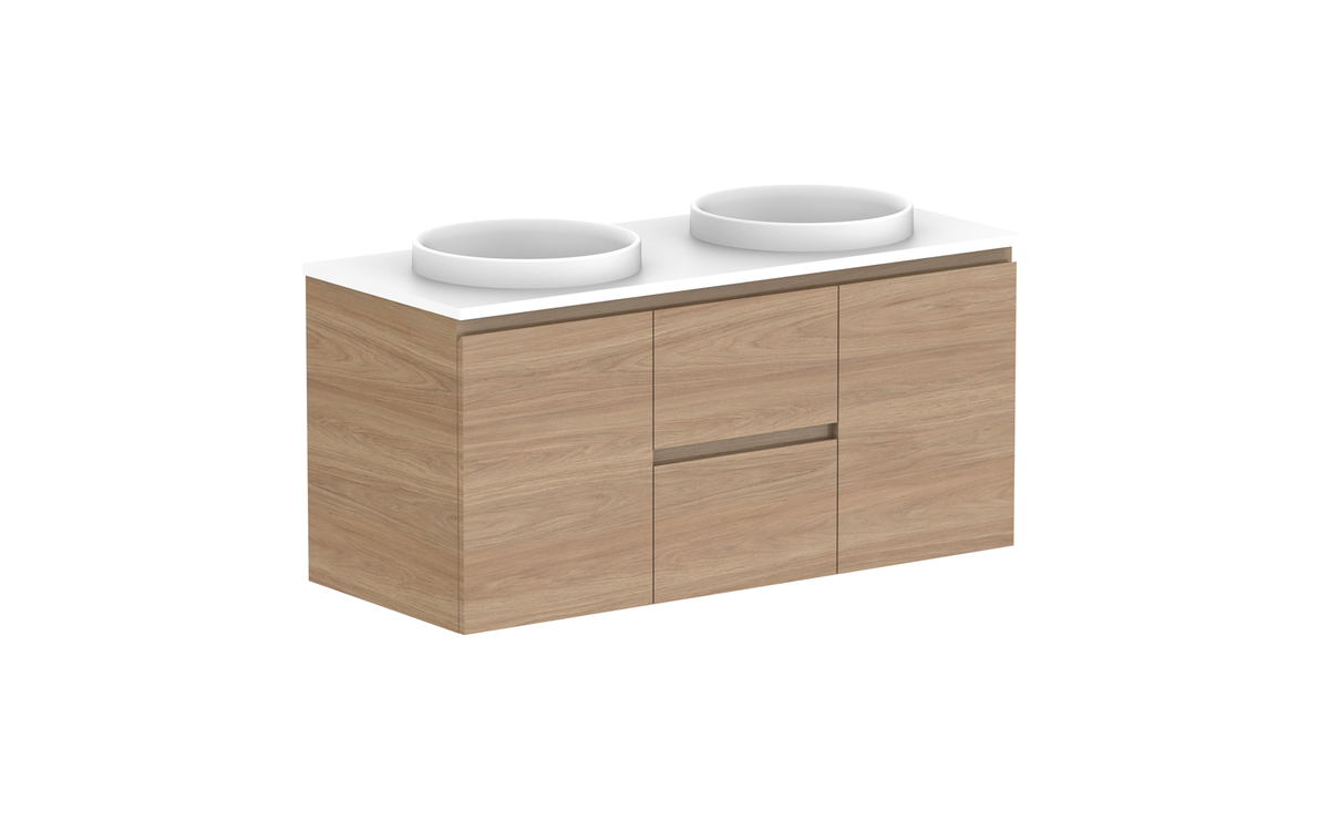 Glacier Door &amp; Drawer Twin 1200mm Wall Hung Vanity - Glacier Door &amp; Drawer, 1200 Twin, Wall Hung