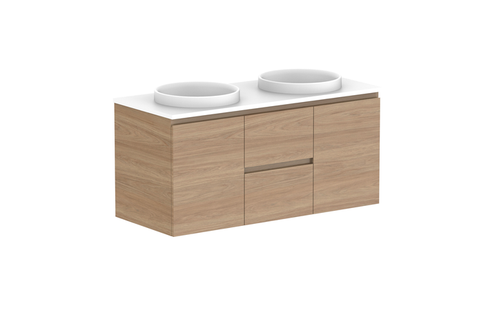 Glacier Door &amp; Drawer Twin 1200mm Wall Hung Vanity - Glacier Door &amp; Drawer, 1200 Twin, Wall Hung