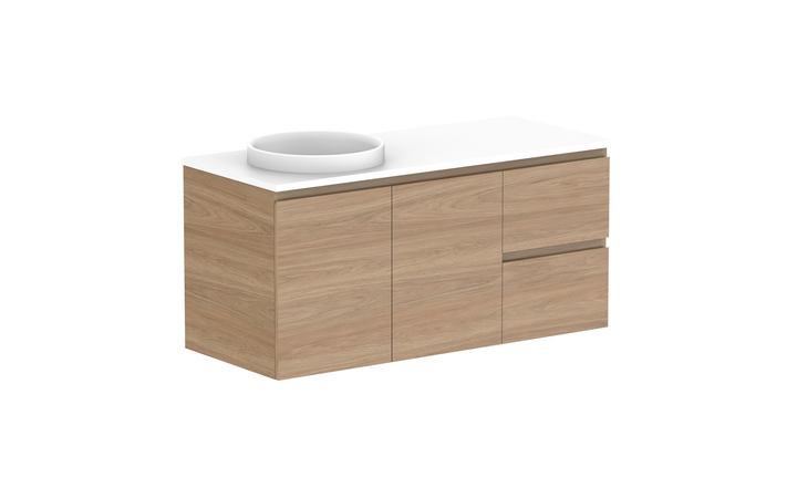 Glacier Door &amp; Drawer Twin 1200mm Wall Hung Vanity - Glacier Door &amp; Drawer, 1200 Twin, Wall Hung
