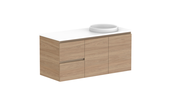 Glacier Door &amp; Drawer Twin 1200mm Wall Hung Vanity - Glacier Door &amp; Drawer, 1200 Twin, Wall Hung