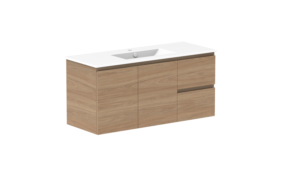 Glacier Door &amp; Drawer Twin 1200mm Wall Hung Vanity - Glacier Door &amp; Drawer, 1200 Twin, Wall Hung