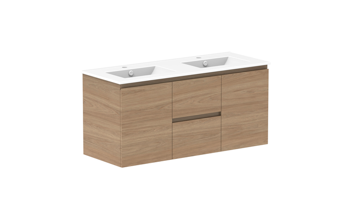 Glacier Door &amp; Drawer Twin 1200mm Wall Hung Vanity - Glacier Door &amp; Drawer, 1200 Twin, Wall Hung