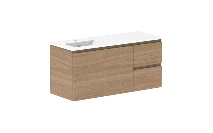Glacier Door &amp; Drawer Twin 1200mm Wall Hung Vanity - Glacier Door &amp; Drawer, 1200 Twin, Wall Hung