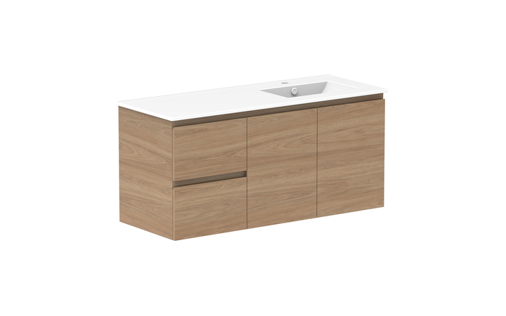 Glacier Door &amp; Drawer Twin 1200mm Wall Hung Vanity - Glacier Door &amp; Drawer, 1200 Twin, Wall Hung
