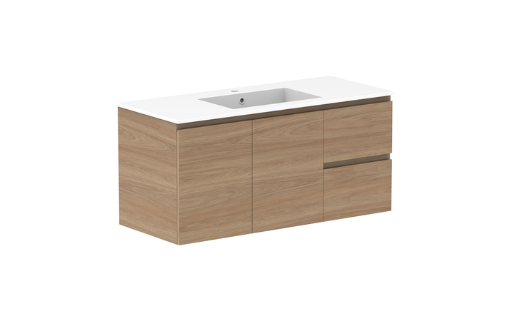 Glacier Door &amp; Drawer Twin 1200mm Wall Hung Vanity - Glacier Door &amp; Drawer, 1200 Twin, Wall Hung