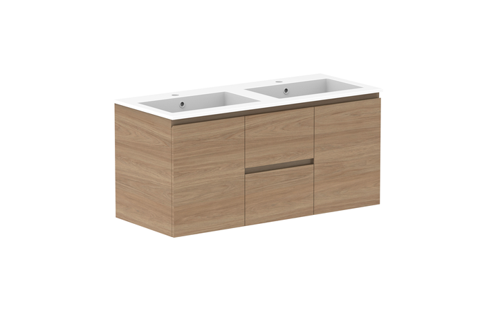 Glacier Door &amp; Drawer Twin 1200mm Wall Hung Vanity - Glacier Door &amp; Drawer, 1200 Twin, Wall Hung