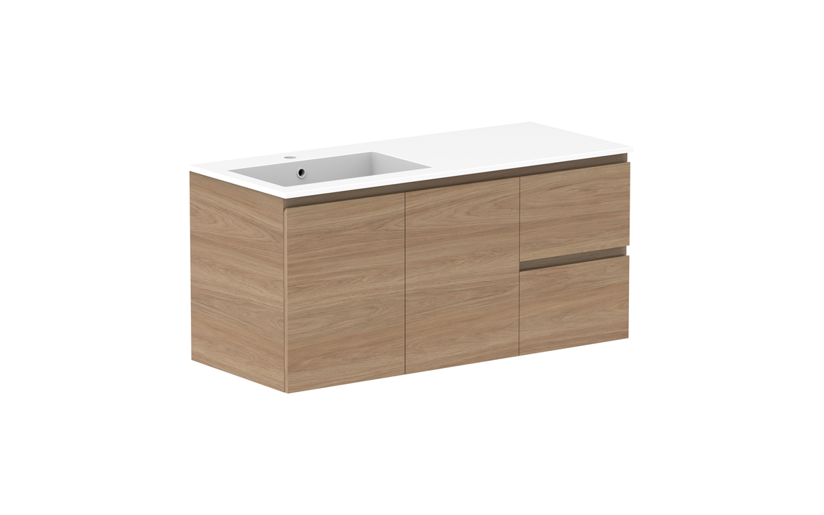 Glacier Door &amp; Drawer Twin 1200mm Wall Hung Vanity - Glacier Door &amp; Drawer, 1200 Twin, Wall Hung