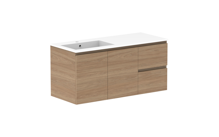 Glacier Door &amp; Drawer Twin 1200mm Wall Hung Vanity - Glacier Door &amp; Drawer, 1200 Twin, Wall Hung