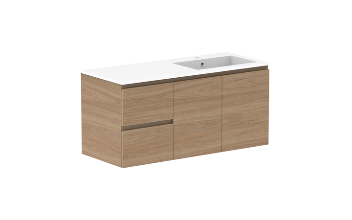 Glacier Door &amp; Drawer Twin 1200mm Wall Hung Vanity - Glacier Door &amp; Drawer, 1200 Twin, Wall Hung
