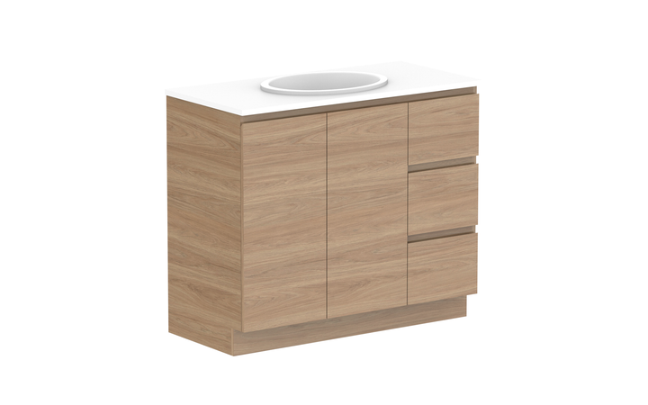 Glacier Door & Drawer Trio 1050mm Floor Mount Vanity - Glacier Door & Drawer, 1050 Trio, Floor Mount