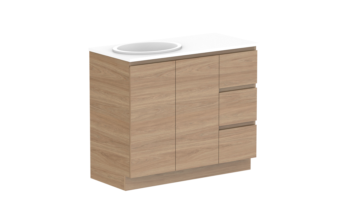 Glacier Door &amp; Drawer Trio 1050mm Floor Mount Vanity - Glacier Door &amp; Drawer, 1050 Trio, Floor Mount
