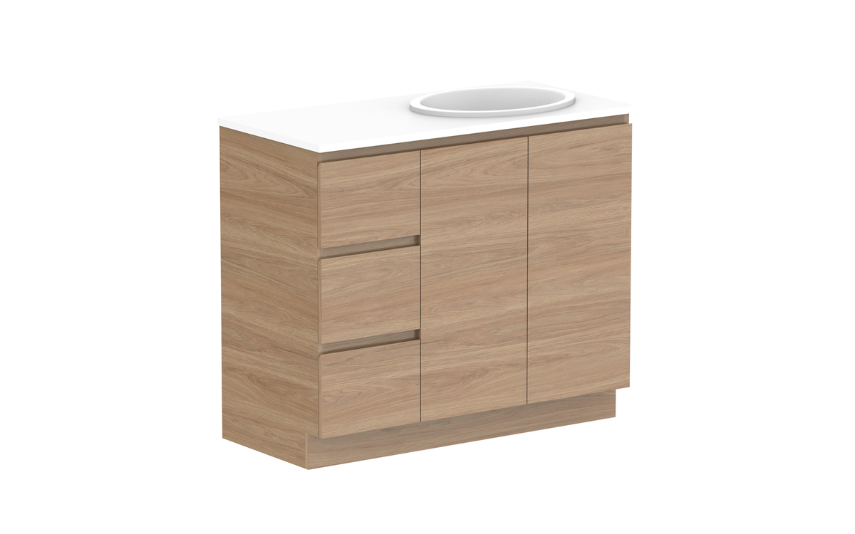 Glacier Door &amp; Drawer Trio 1050mm Floor Mount Vanity - Glacier Door &amp; Drawer, 1050 Trio, Floor Mount
