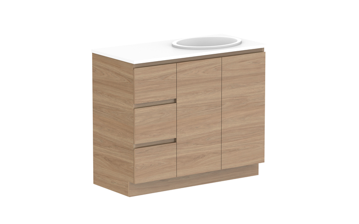 Glacier Door &amp; Drawer Trio 1050mm Floor Mount Vanity - Glacier Door &amp; Drawer, 1050 Trio, Floor Mount