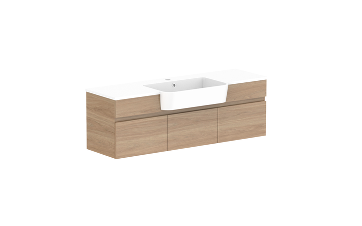 Glacier Semi-Recessed Door &amp; Drawer Slim 1200mm Wall Hung Vanity - Glacier Semi-Recessed Door &amp; Drawer, 1200 Slim, Wall Hung