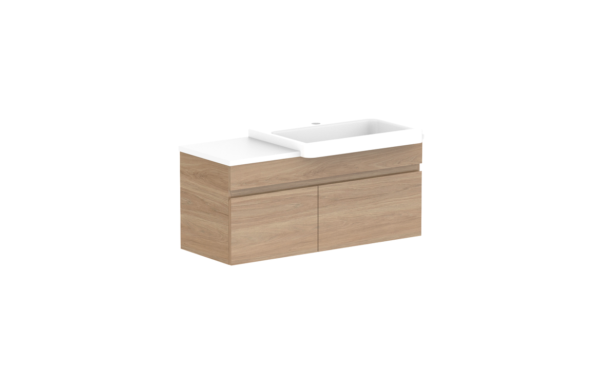 Glacier Semi-Recessed Door &amp; Drawer Slim 900mm Wall Hung Vanity - Glacier Semi-Recessed Door &amp; Drawer, 900 Slim, Wall Hung