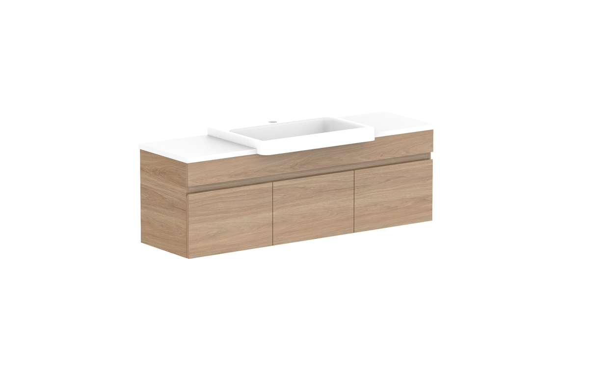 Glacier Semi-Recessed Door &amp; Drawer Slim 1200mm Wall Hung Vanity - Glacier Semi-Recessed Door &amp; Drawer, 1200 Slim, Wall Hung
