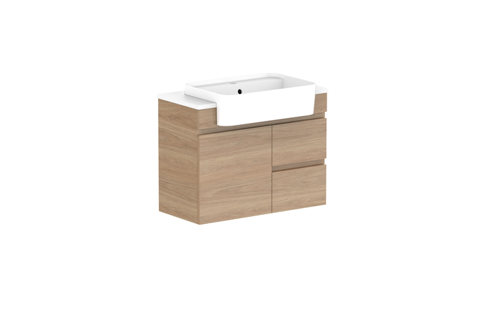 Glacier Semi-Recessed Door &amp; Drawer Twin 750mm Wall Hung Vanity - Glacier Semi-Recessed Door &amp; Drawer, 750 Twin, Wall Hung