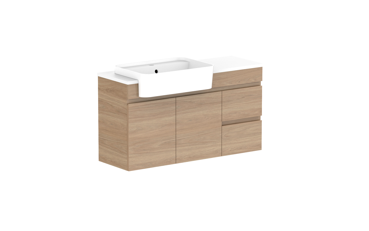 Glacier Semi-Recessed Door &amp; Drawer Twin 1050mm Wall Hung Vanity - Glacier Semi-Recessed Door &amp; Drawer, 1050 Twin, Wall Hung