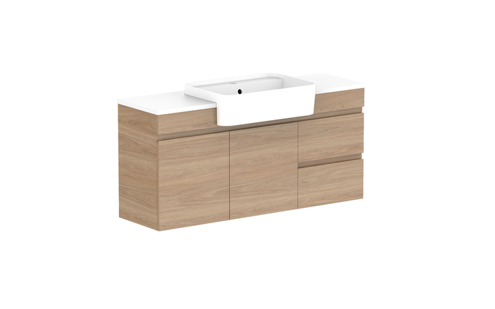 Glacier Semi-Recessed Door & Drawer Twin 1200mm Wall Hung Vanity - Glacier Semi-Recessed Door & Drawer, 1200 Twin, Wall Hung