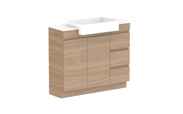 Glacier Semi-Recessed Door & Drawer Trio 1050mm Vanity - Glacier Semi-Recessed Door & Drawer, 1050 Trio, Floor Mount