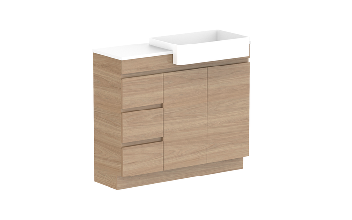 Glacier Semi-Recessed Door & Drawer Trio 1050mm Vanity - Glacier Semi-Recessed Door & Drawer, 1050 Trio, Floor Mount