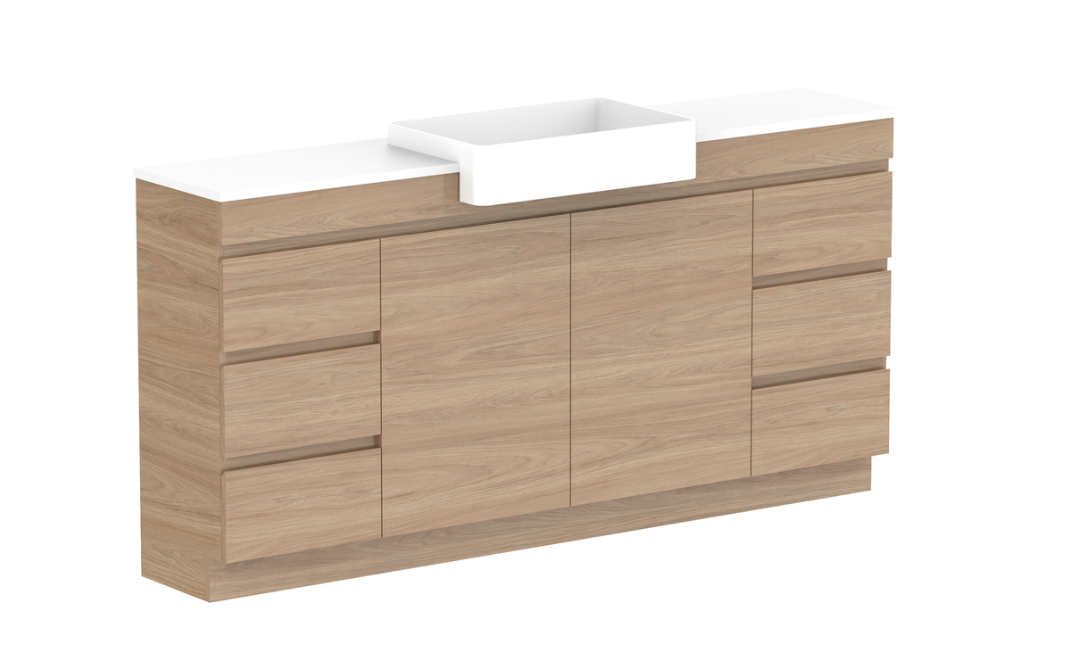 Glacier Semi-Recessed Door &amp; Drawer Trio 1800mm Vanity - Glacier Semi-Recessed Door &amp; Drawer, 1800 Trio, Floor Mount