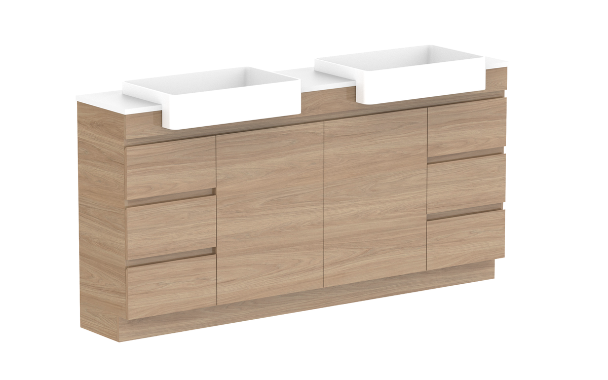 Glacier Semi-Recessed Door &amp; Drawer Trio 1800mm Vanity - Glacier Semi-Recessed Door &amp; Drawer, 1800 Trio, Floor Mount