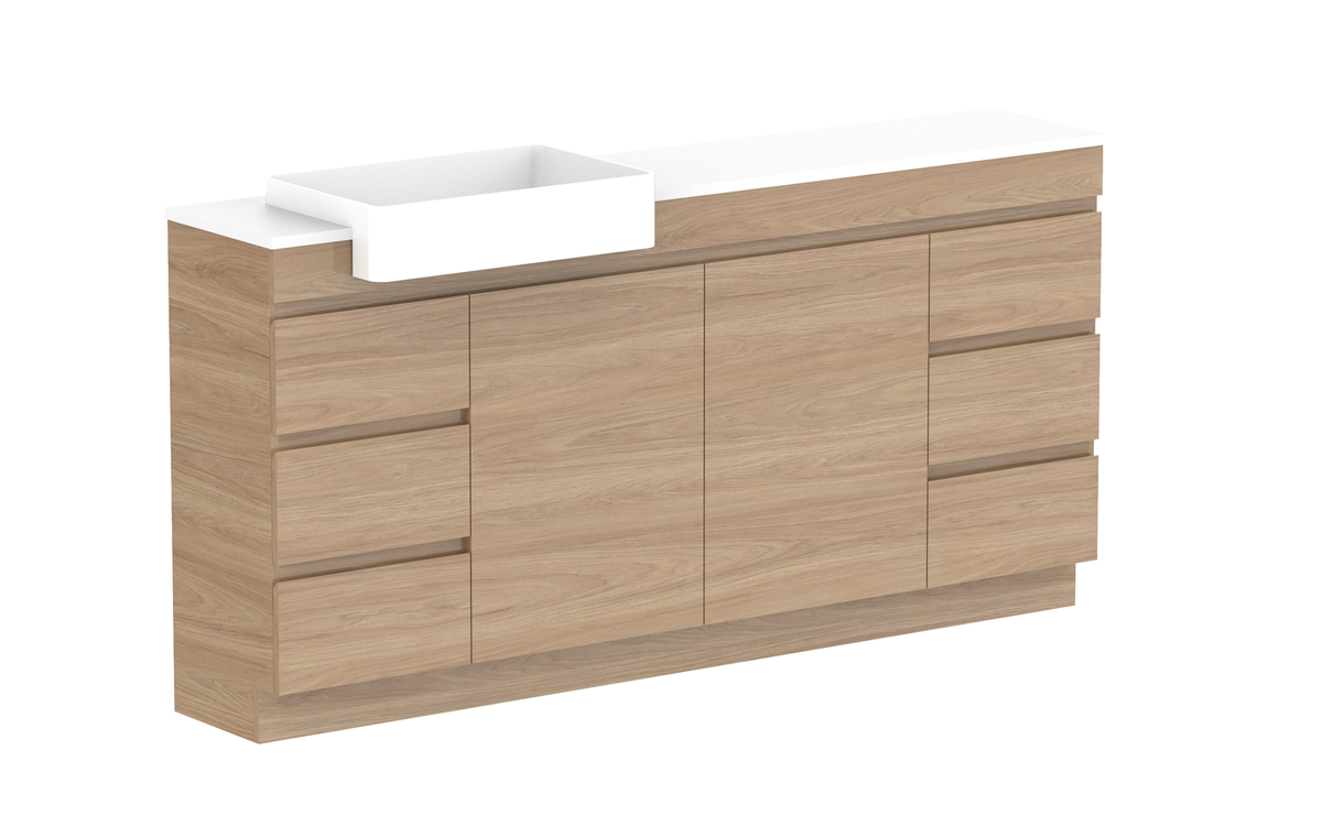 Glacier Semi-Recessed Door &amp; Drawer Trio 1800mm Vanity - Glacier Semi-Recessed Door &amp; Drawer, 1800 Trio, Floor Mount