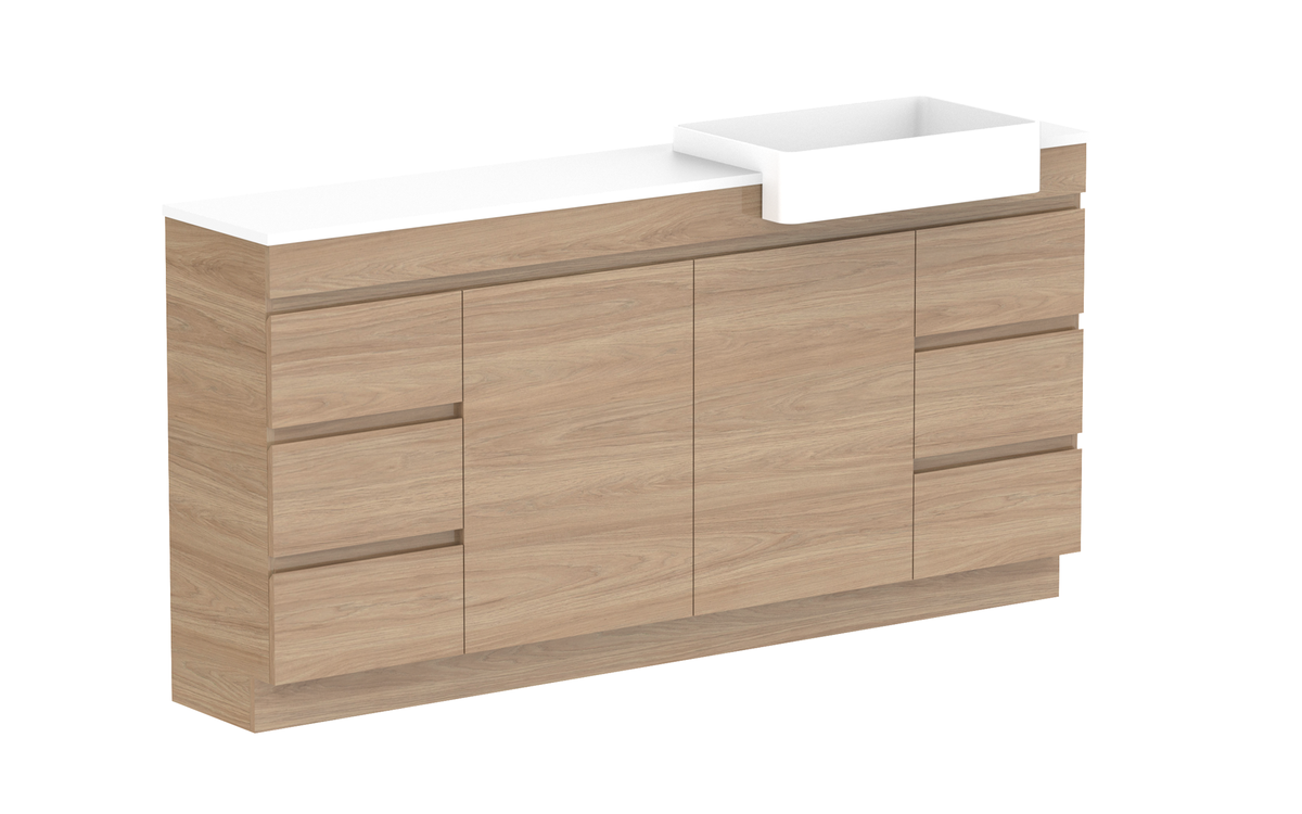 Glacier Semi-Recessed Door &amp; Drawer Trio 1800mm Vanity - Glacier Semi-Recessed Door &amp; Drawer, 1800 Trio, Floor Mount