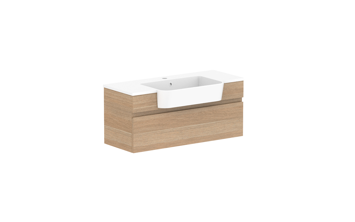 Glacier Semi-Recessed All-Drawer Slim 900mm Wall Hung Vanity - Glacier Semi-Recessed All-Drawer, 900 Slim, Wall Hung